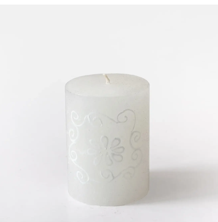 White On White Pillar Candle 3" x 4"