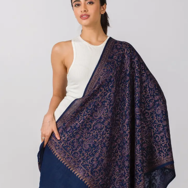 Paisley Embroidered Wool Shawl