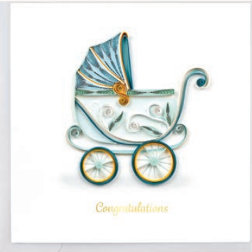 Baby Buggy Quilled Paper Card - Congratulations