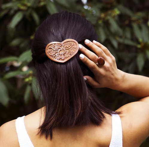 Heart Shaped Hand-carved Wooden Barrette