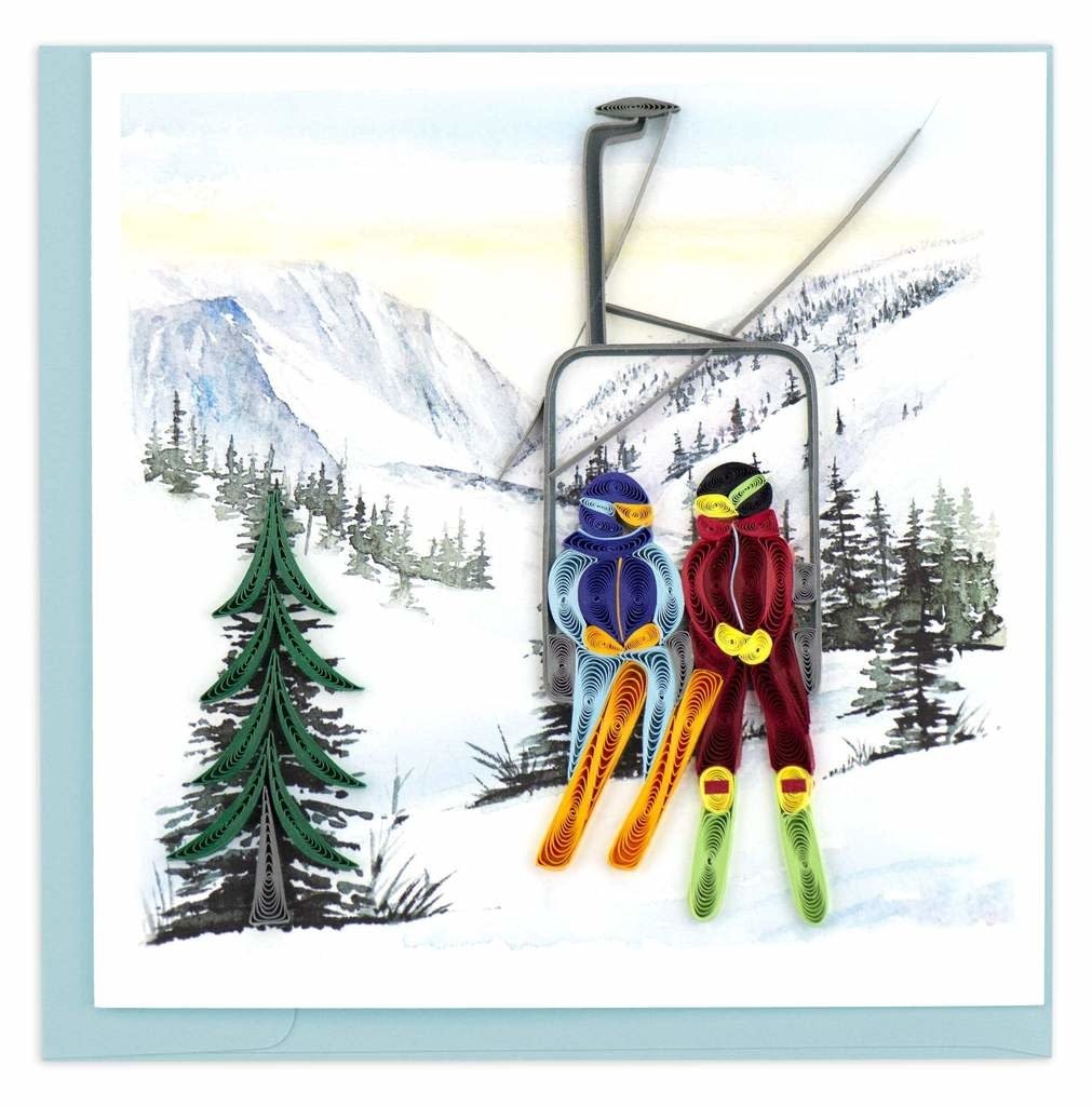 On the Ski Lift Quilled Paper Card