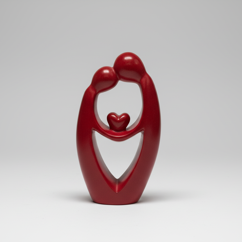 Soapstone Lovers with Cherished Heart Sculpture - Red