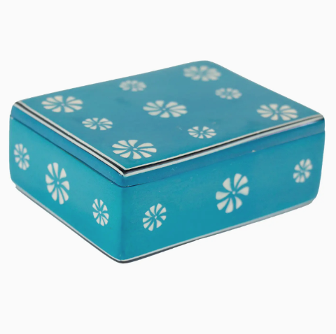 Soapstone Carved Box, Turquoise Tribal Etching