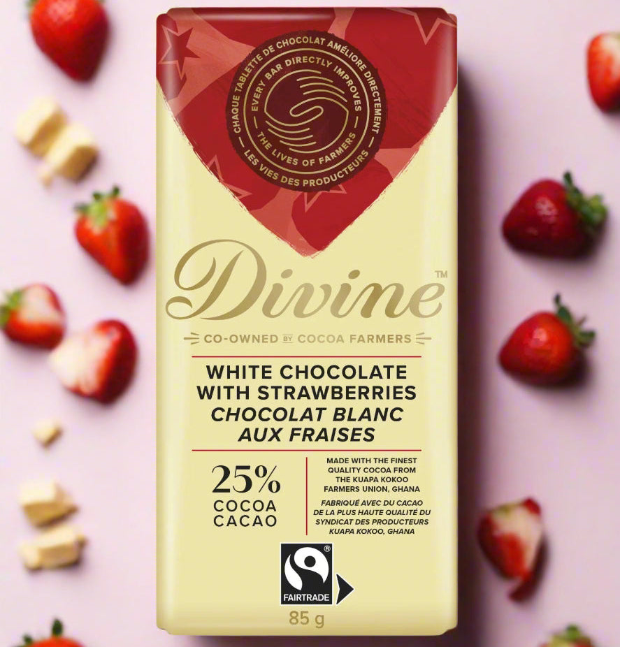 Divine Chocolate Bar White Chocolate with Strawberries