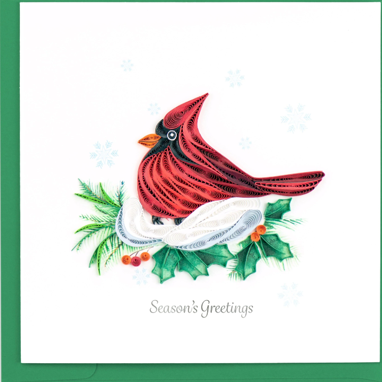 Quilled Snowy Cardinal Christmas Card