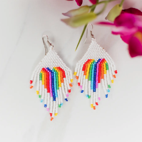 Rainbow Heart Fringe Earrings