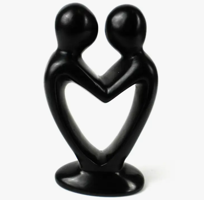 Lover's Heart Black Finish Stone Sculpture