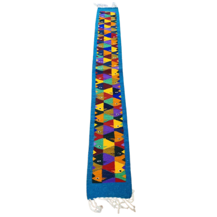 Zapotec Fish Blue Wool Rug Runner