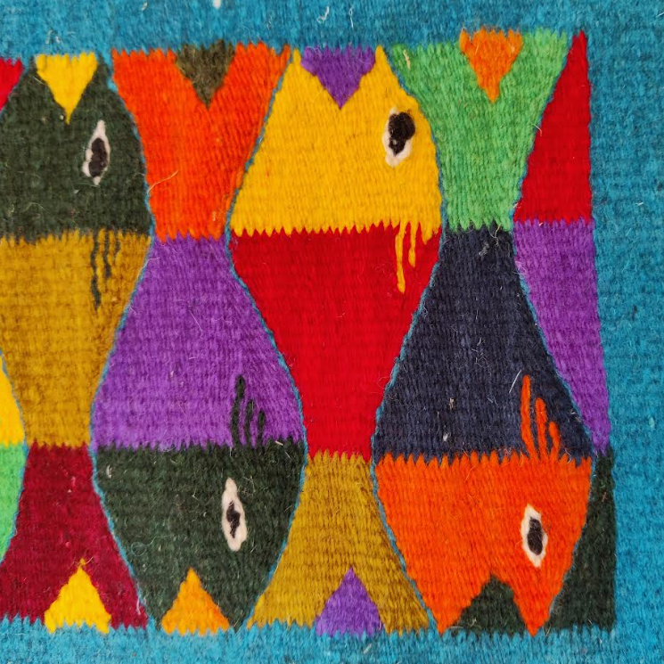 Zapotec Fish Blue Wool Rug Runner