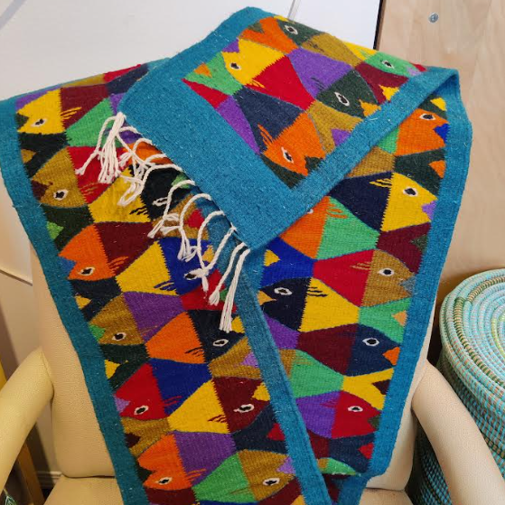 Zapotec Fish Blue Wool Rug Runner