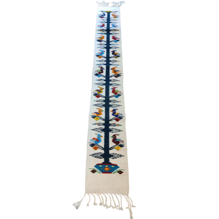 Zapotec White Wool Tree of Life Rug Runner