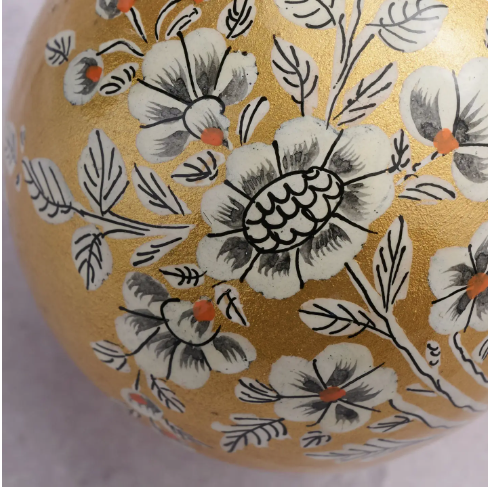 Painted Gold Florals Paper Mache Ball Ornament
